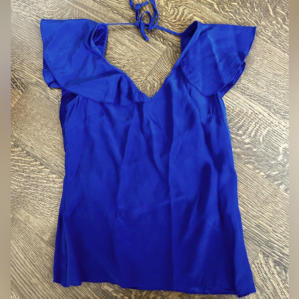 Parker ruffle top, low back silk blouse